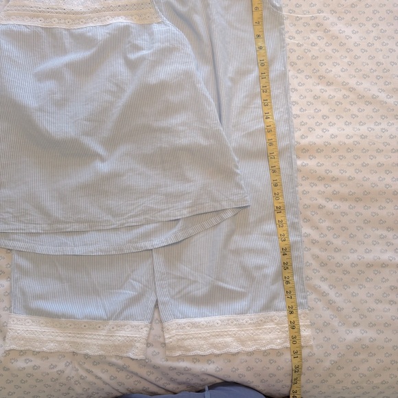Shabby Chic Blue and White Striped Pajama Set with Lace Trim Size Medium - Picture 5 of 8
